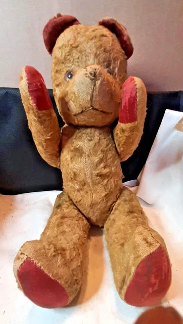 Ancien Ours En Peluche Articulé Paille Années 30 - 34 Cm, Teddy Bear à Mécanisme