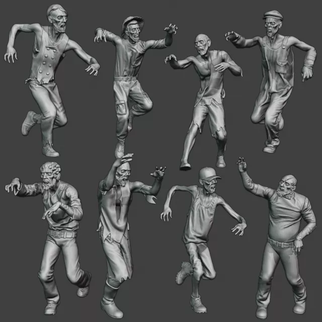 Zombie Apokalypse Set - 8 Modellbau Figuren - 1:24, 1:32, 1:35, 1:48, 1:72