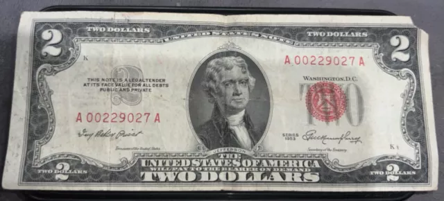 Rare 1953 Red Star And Stamp Note 2 Dollar Bill (Offcenter)