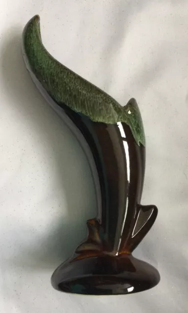 Vtg VAN BRIGGLE Art Pottery Brown Bird of Paradise Green Drip Glaze Vase