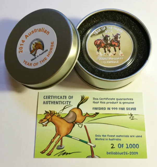 2014 Year Of The Horse "Aust Clydesdale" 1 Oz Coin and Tin C.O.A. LTD 1,000.