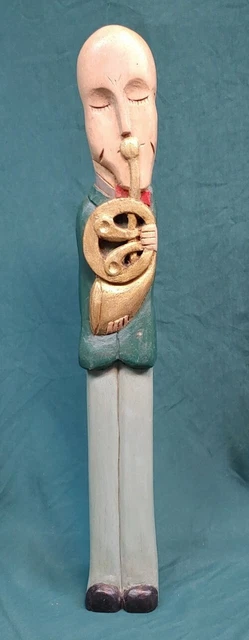 Vintage Hand Carved Spanish Wooden Figure Statue Musician Wood Carving Spain
