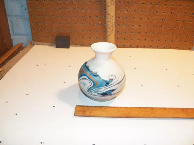 Vintage NEMADJI POTTERY Blues & Orange Swirl Vase