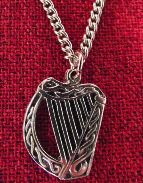 Celtic Harp Pendant Gaelic Clarsach Ireland Endless Knot Irish Pewter Necklace