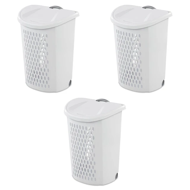 Wheeled Plastic Laundry Hamper, White, Set of 3
