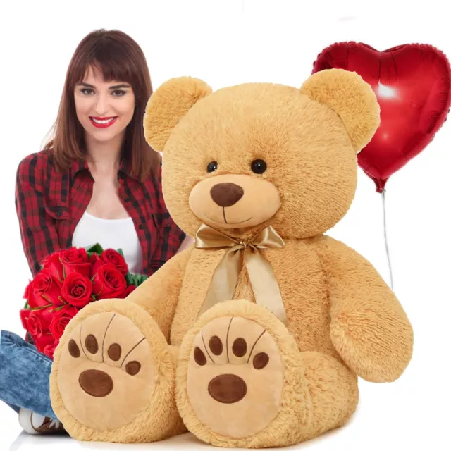 Big Tan Teddy Bear Stuffed Animal 36inch Large Plush Bear with Footprints, So...