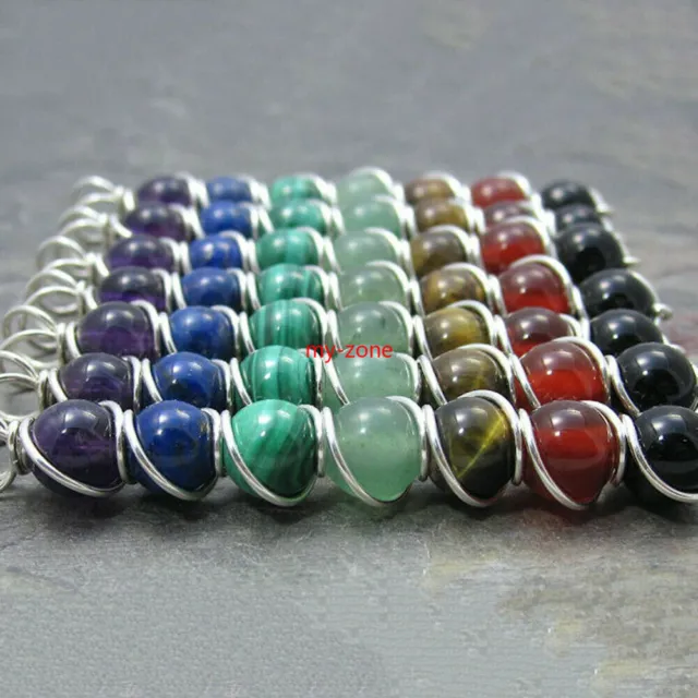Natural 7 Chakra Gemstone Beads Pendant Wire Wrapped Healing Reiki Crystal 9