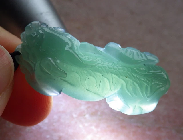 Certified Icy Green Burma Natural A Jade jadeite pendant Dragon Pi Xiu 貔貅 851580