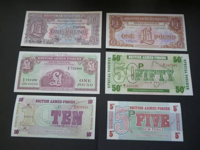 Six  Mint Unused Military/Armed Forces Banknotes In Crisp Uncirculated Condition