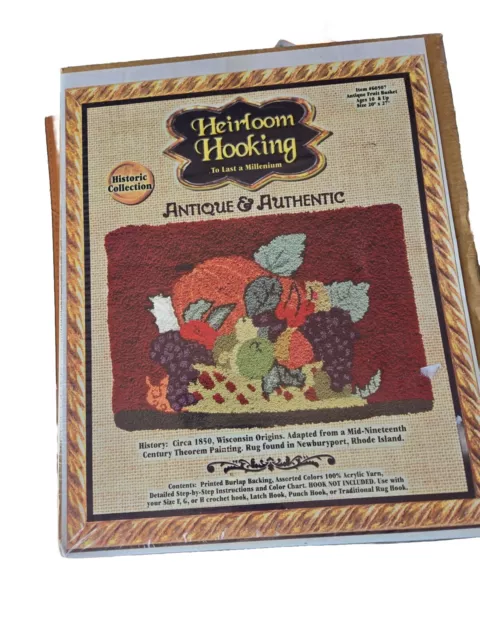 Vintage Heirloom Hooking Rug Kit Antique Fruit Basket #60507 20x27 NEW Open