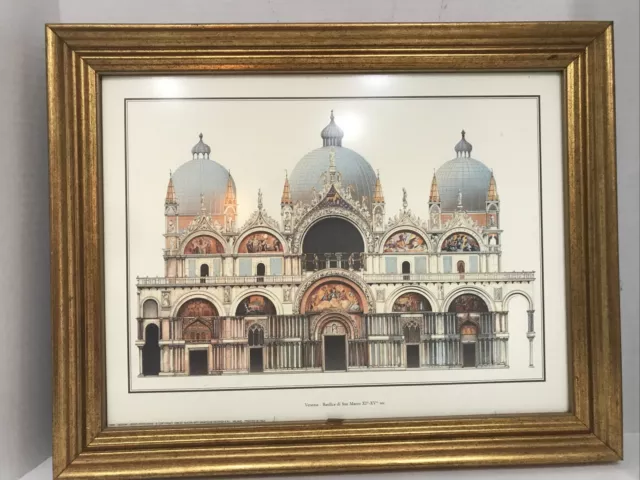 San Marco Basilica Print Patrignani Gold Gilt Framed 15x19” Venice Italy