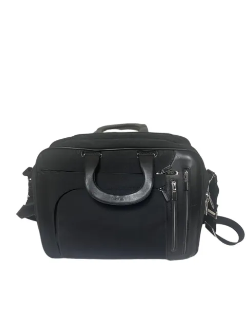 TUMI Arrive T-Pass® Kennedy Deluxe 25641D blk leather&nylon exp bag 5-6.5x12x17"