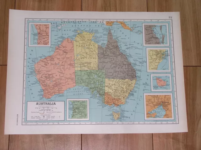 1943 Original Vintage Wwii Map Of Australia Melbourne Sydney South Africa Egypt