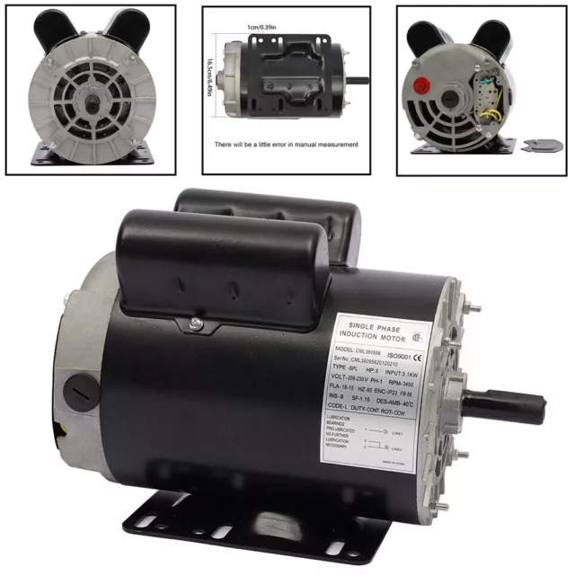 5 HP SPL 3450 RPM Air Compressor Electric Motor 56Frame 5/8" Shaft 208-230V 60Hz