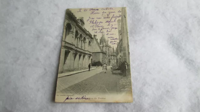 CPA carte postale Bourges / Le Théatre _ rue animée 1904