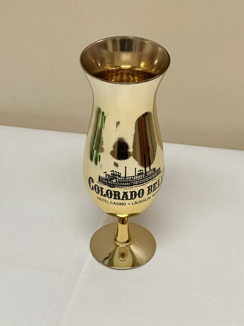 Colorado Belle Hotel Casino Laughlin Nevada Tall Gold Glass Cup Advertising