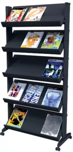 Fast Paper 5 Shelf Mobile Literature Display Wide Black F255N01