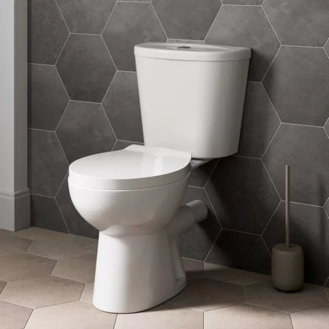 Close Coupled Bathroom Toilet Modern White Square Ceramic Soft Close Seat WC Pan