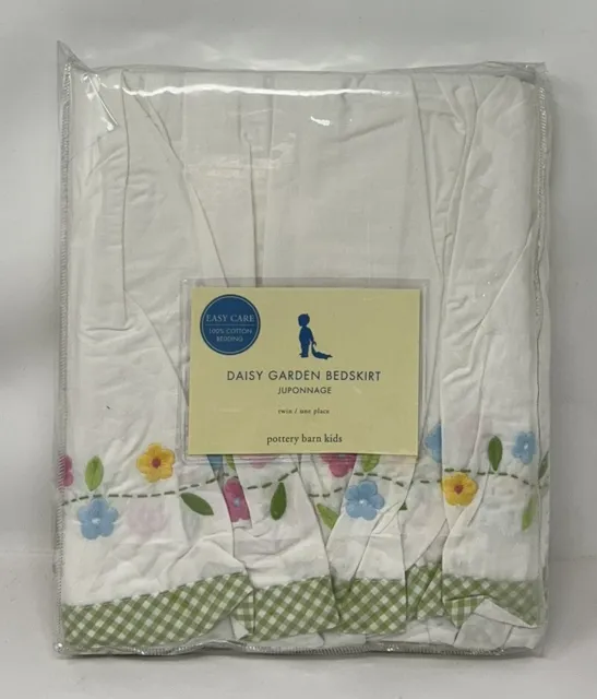 Falda de cama floral jardín margarita Pottery Barn para niños nueva en paquete - retirada blanca/verde