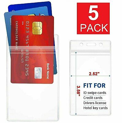 5-Pack ID Card Holder Clear Plastic Badge Resealable Waterproof Business Case