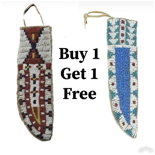 Lakota Sioux Tribe Native Indian Hide Knife Beaded Suede Cover Lakota Sioux Tribe Native Indian Hide Knife Beaded Suede Cover