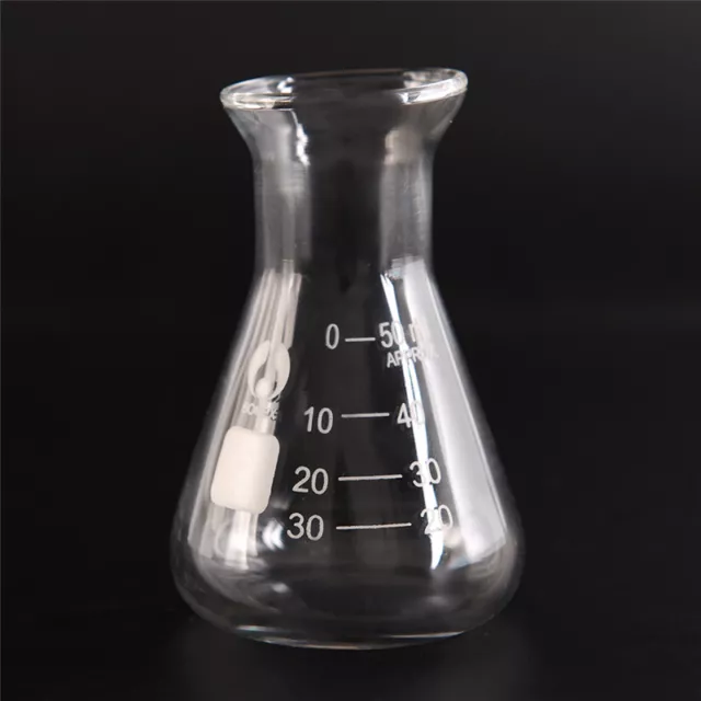 1x Transparent conical flask glass erlenmeyer flask 50ml school lab glassware_tu