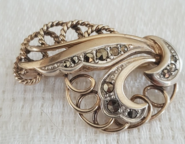 Ancienne broche en argent massif Fer à Cheval et Cravache