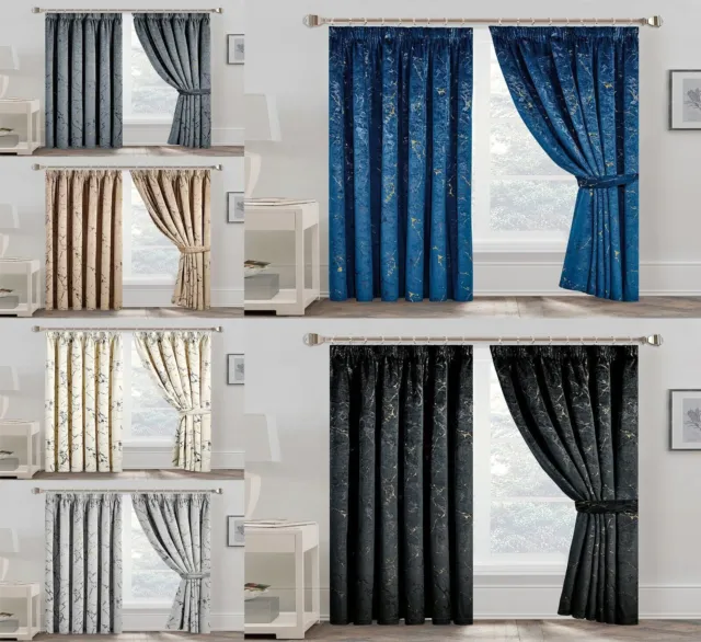 "Crushed Velvet Marble Design Pencil Pleat Fully Lined Ready-Made Curtains