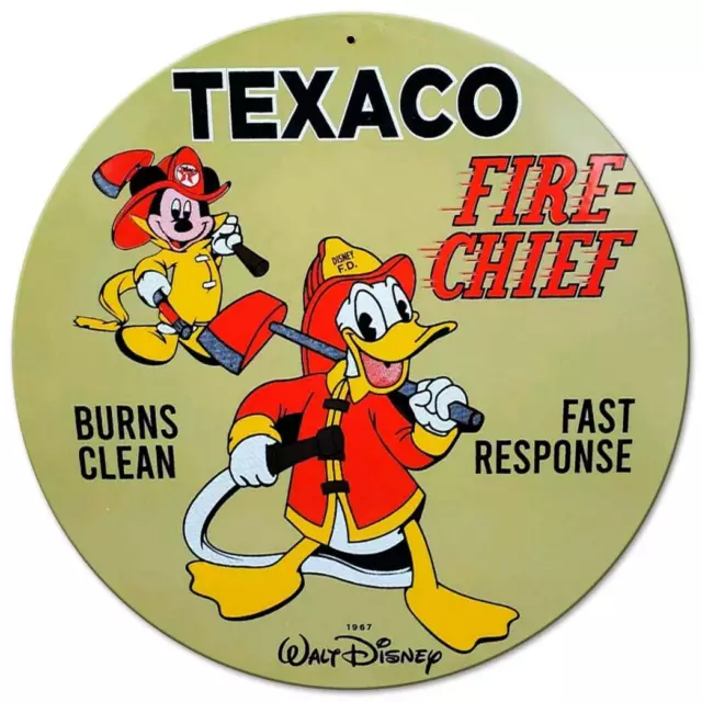 Donald Duck Mickey Texaco 14" Round Heavy Duty Usa Made Metal Advertising Sign