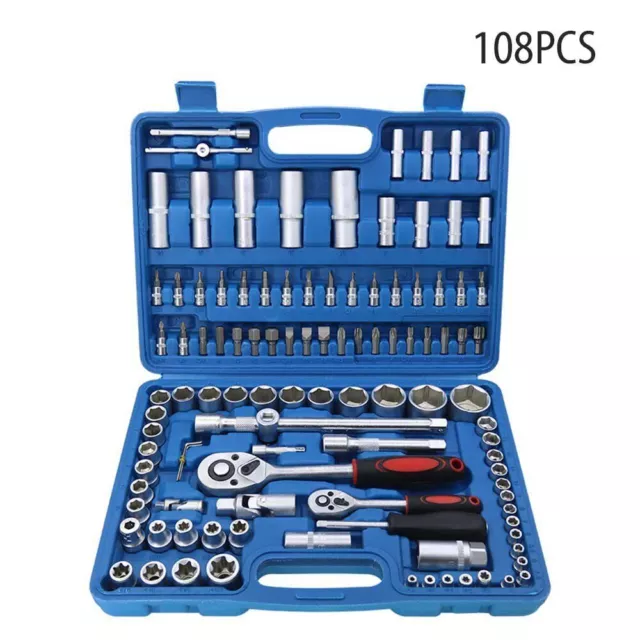 108 X Drive Socket Set 1/2'' 1/4'' Ratchet Screwdriver Tool Kit Spanner Handle