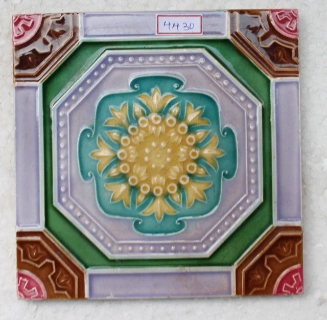 Vintage Tile Art Nouveau Majolica Yellow Flower Design Architecture Tile Nh4430