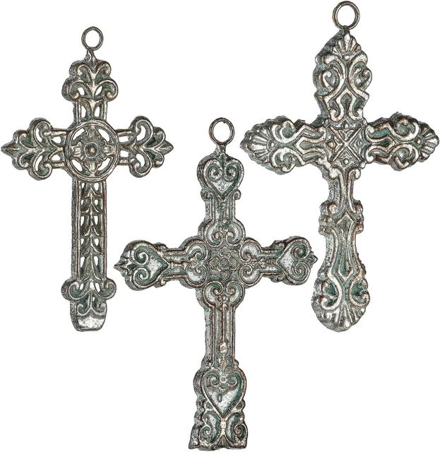 3 Pcs Decorative Wall Crosses Cast Iron Cross Wall Decor Antique Hanging Cross F