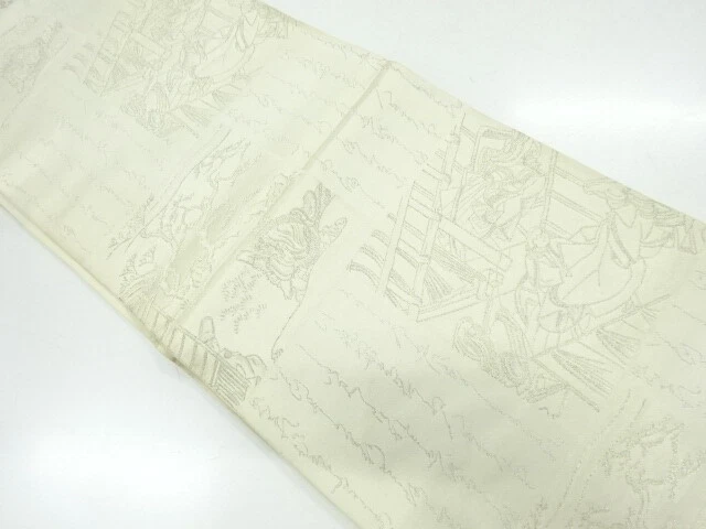 39521# Japanese Kimono / Antique Fukuro Obi / Woven People In The Past