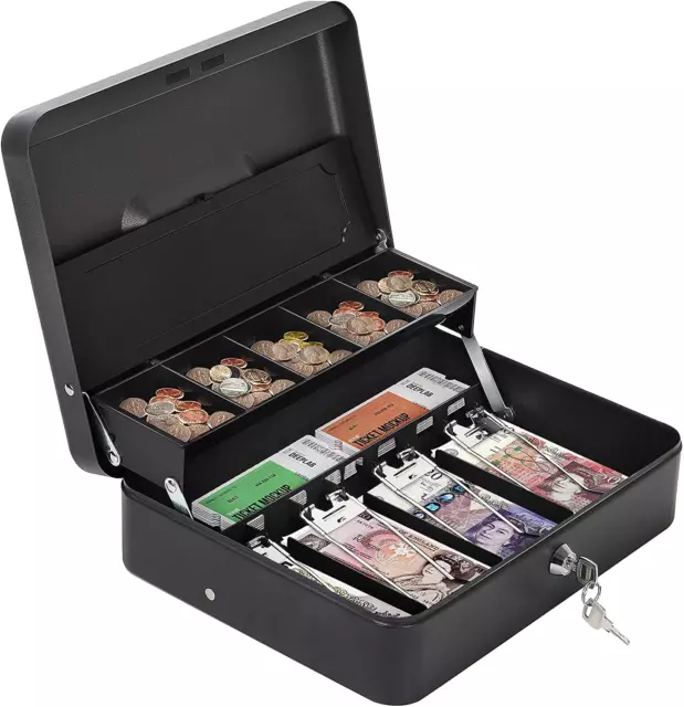 HAITRAL Geldkassette aus Metall mit Schlüsselschloss, Banknoten und Münzsafe, tr