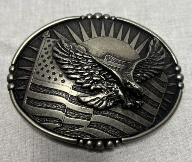 American Flag Flying Eagle Silver Oval Belt Buckle