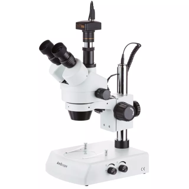 AmScope 7X-90X Simul-Focal Trinocular Stereo Zoom Microscope + 1.3MP Camera