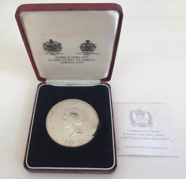 1977 Stirling Argento Regina Elisabetta II Spink E Son Medaglia Con COA