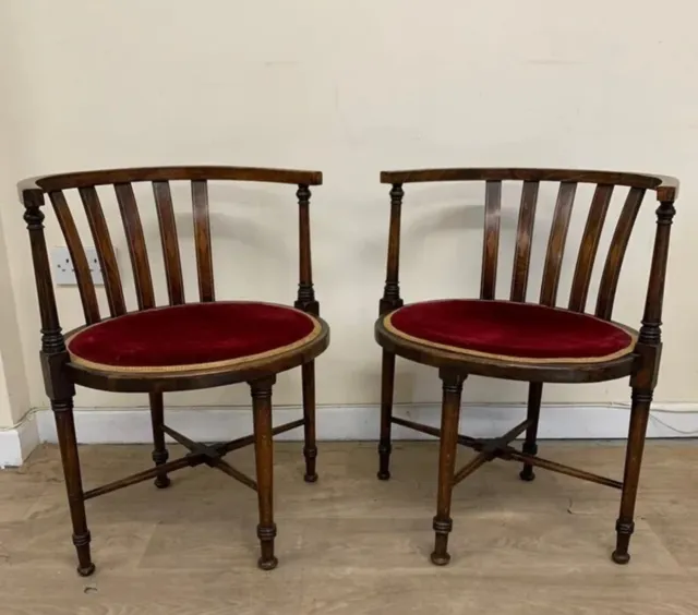 Pair Of Antique Edwardian Mahogany Inlaid Corner Chairs