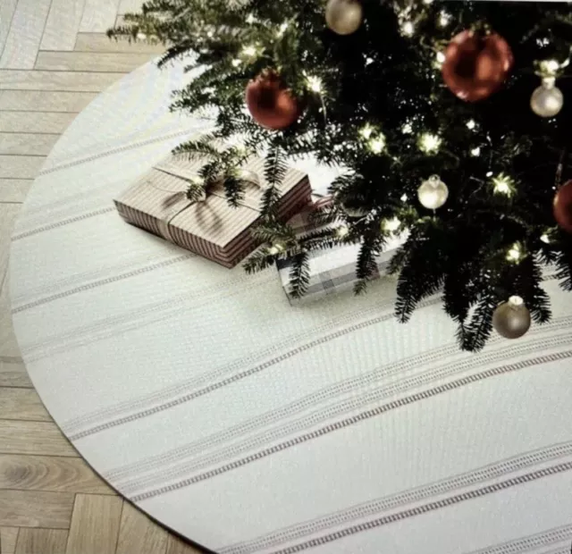 Hearth & Hand Magnolia Tree Skirt 52” Jacquard Red Striped Cream Cotton Linen