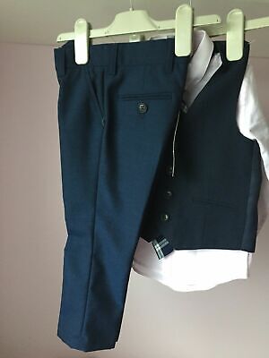 New NEXT Boys 3 Years 4 Piece Waistcoat Set Trousers Shirt Tie Navy Blue