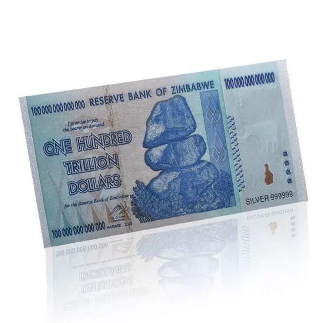 Zimbabwe 100 Trillion Dollars Silver Foil Banknote Coloured