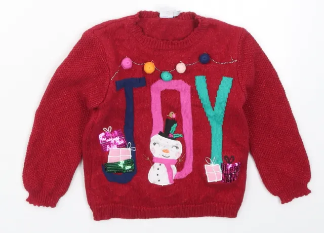 TU Girls Red Crew Neck Cotton Pullover Jumper Size 2-3 Years Pullover - Toy