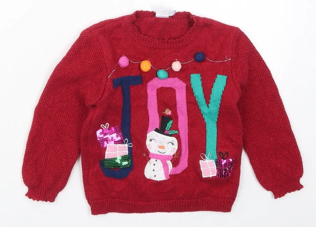 TU Girls Red Crew Neck Cotton Pullover Jumper Size 2-3 Years Pullover - Toy