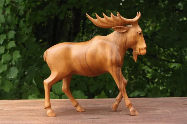 Wooden Hand Carved Moose Statue Figurine Sculpture Art Elk Accent Deer Handmade