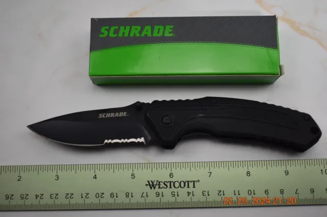 Schrade Black Combo Blade Folding Pocket Knife LinerLock New in Box Discontinued