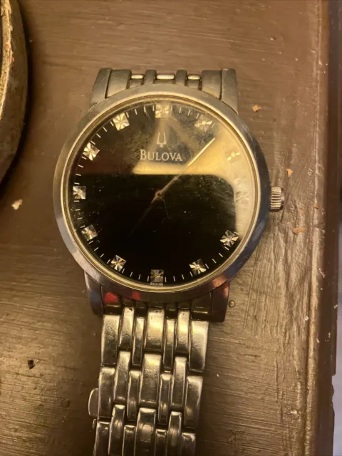 Bulova C835133 12-Diamond Black Dial Men Men's Classic Wrist Watch NEEDS BATTERY