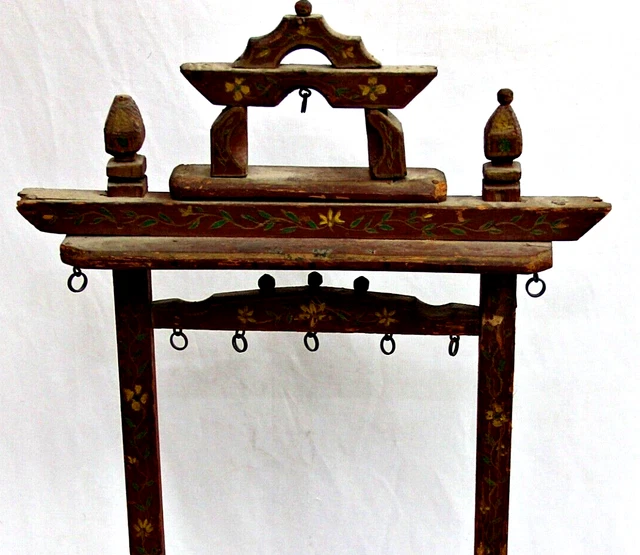 12 " Grand Vintage Ancien Bois Ladu Gopal Swing / Jhula , Jhoola Socle Inde 2