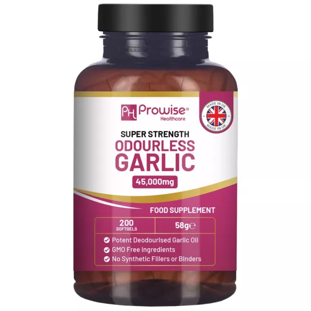 Premium Odourless Garlic Capsules High Strength 45,000mg | 200 Softgels Prowise