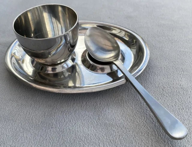 Vintage Old Hall stainless steel egg cup and spoon set