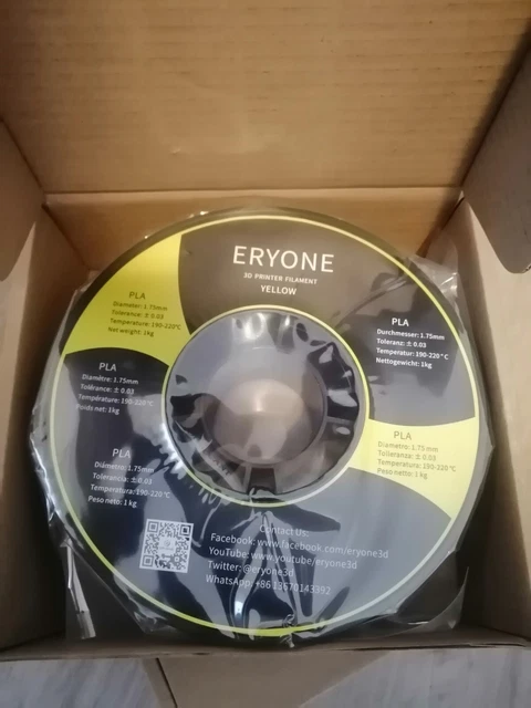 Filamento PLA ERYONE 1.75mm/1kg Giallo NUOVO